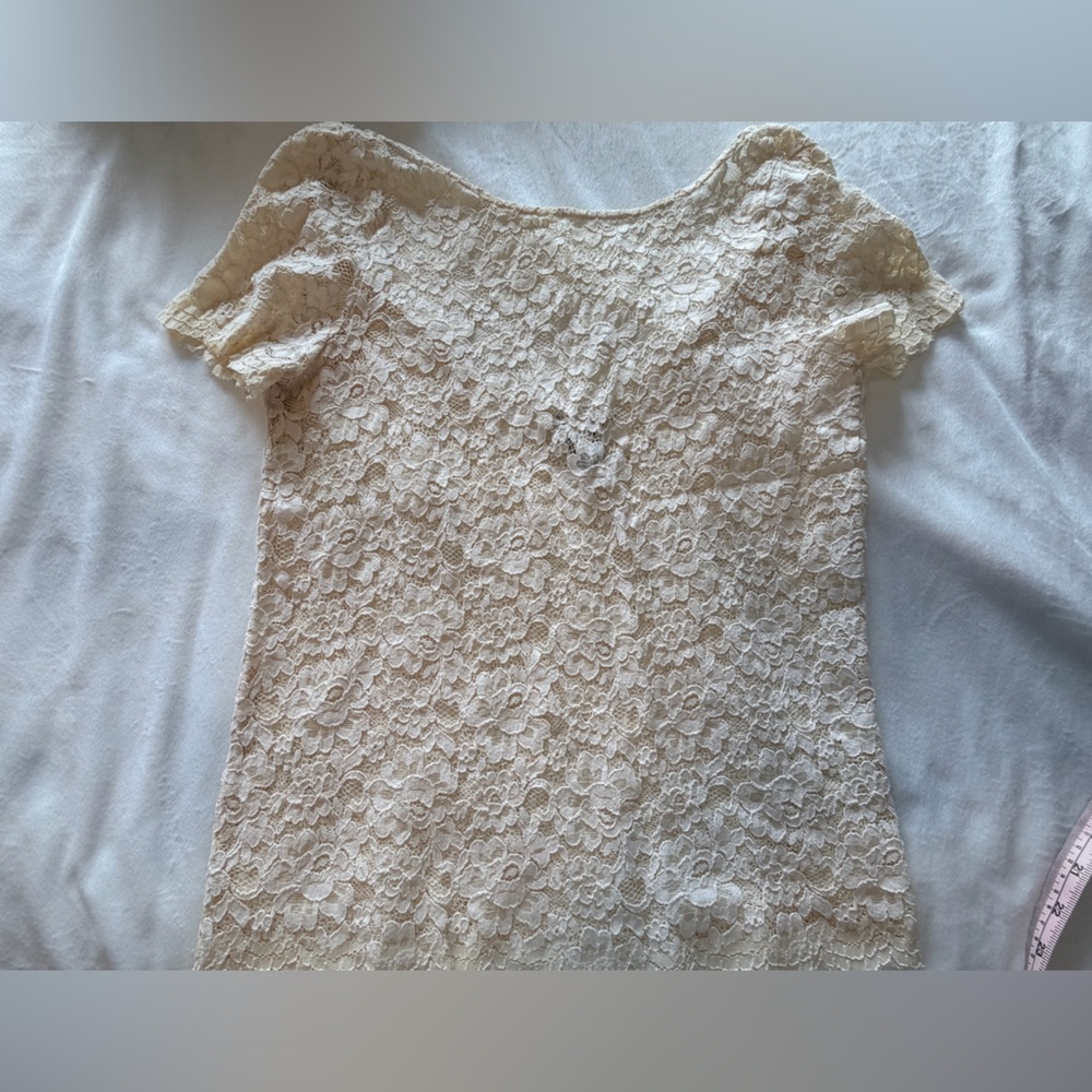 Mango Suit Cream Ivory Floral Lace Top Scalloped Hem Size M